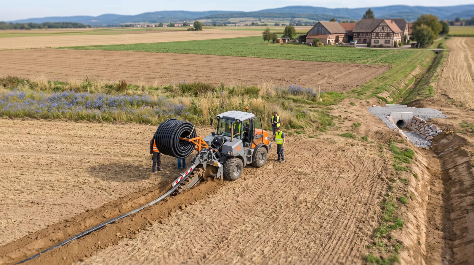 Parcelle agricole entre deux cultures, prête pour un chantier de drainage