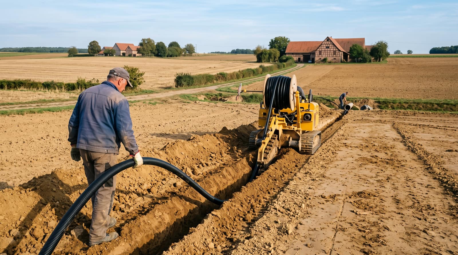 Champ de blé tendre en bordure d'une parcelle drainée