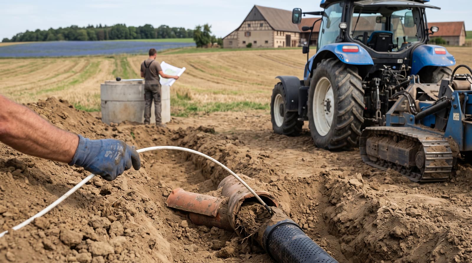 Sortie d'un réseau de drainage agricole au niveau de son exutoire