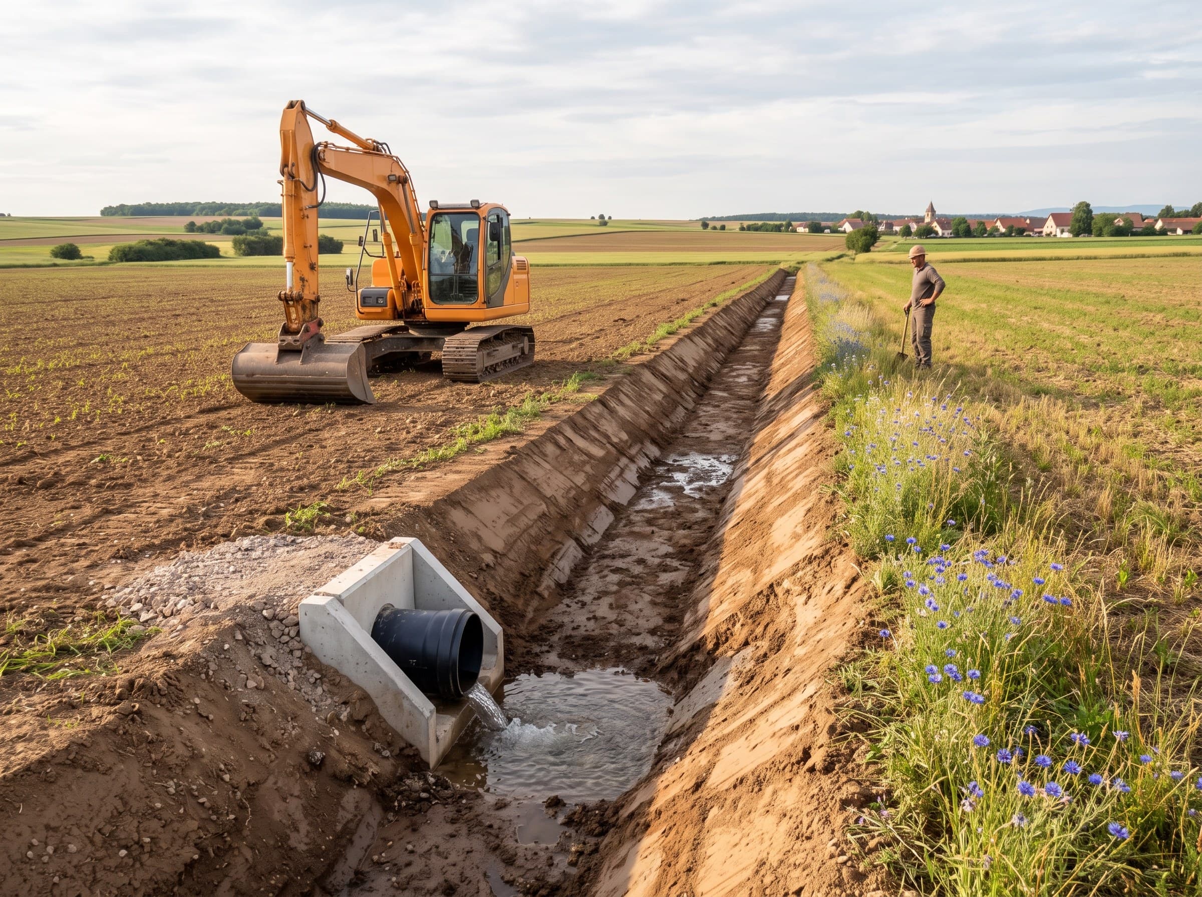 Fossés collecteurs et exutoires de drainage agricole