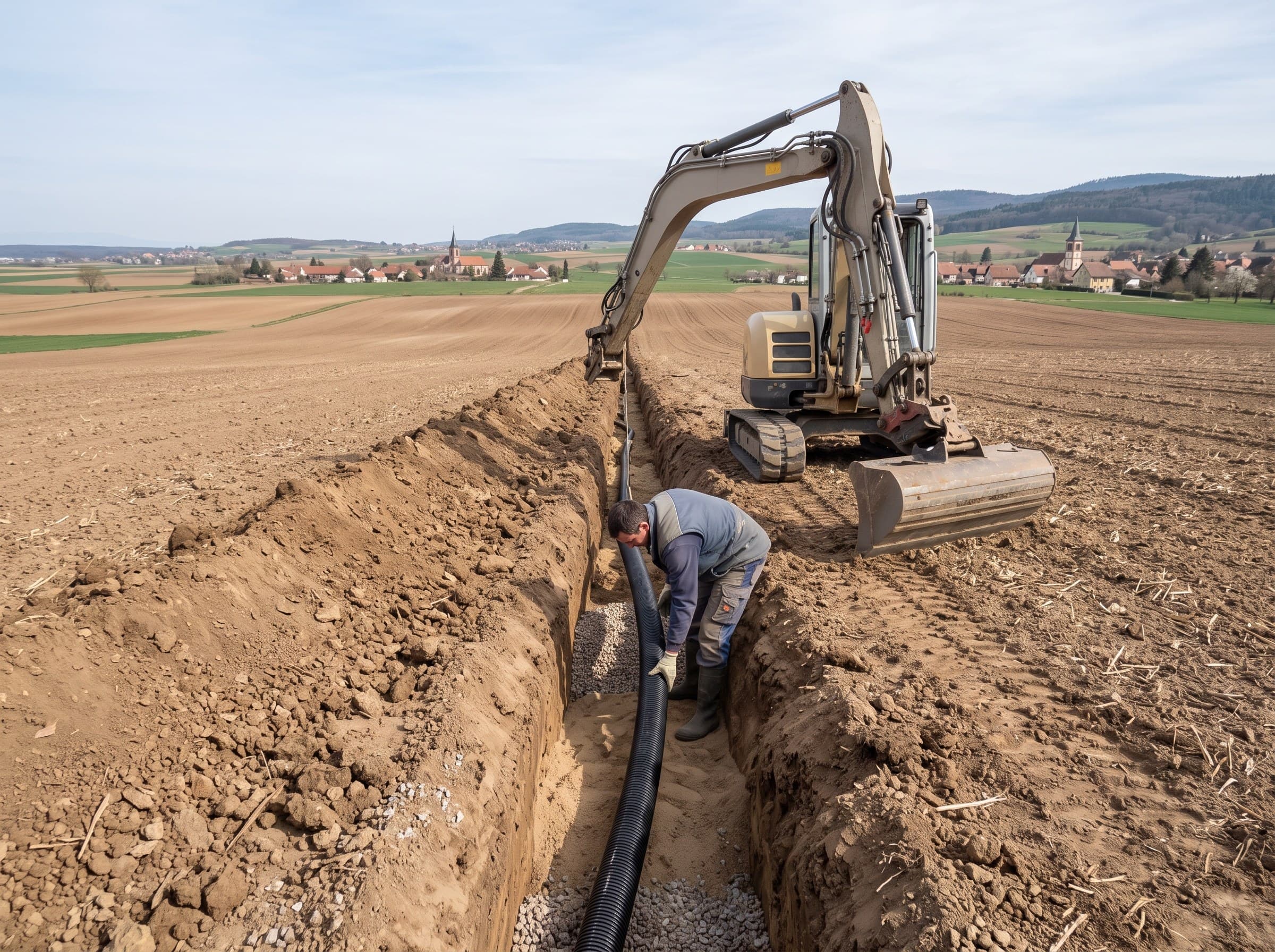 Pose de réseaux de drains agricoles enterrés