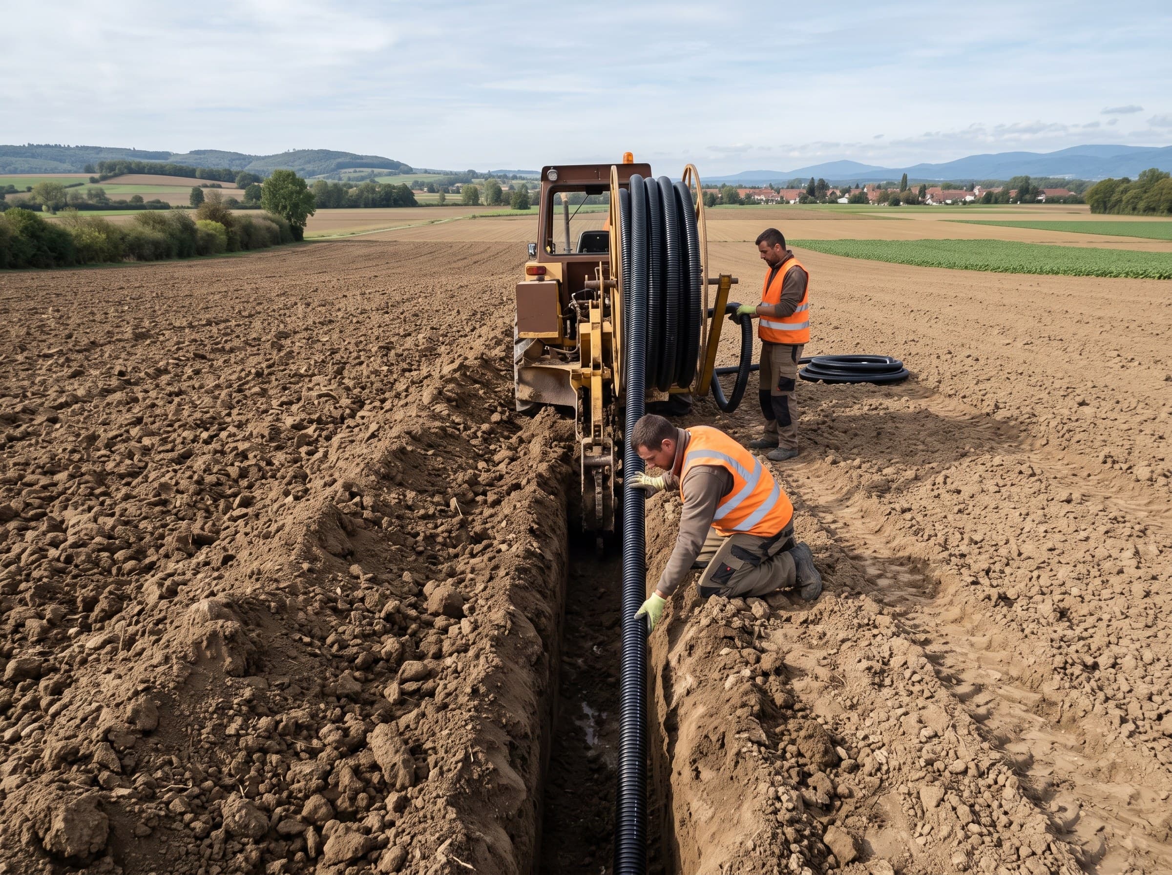 Parcelle labourée d'une exploitation de grandes cultures près de Battenheim, Haut-Rhin